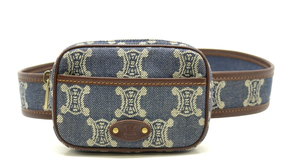 Celine Macadam denim leather waist Pouch Clutch bag hip brown belt